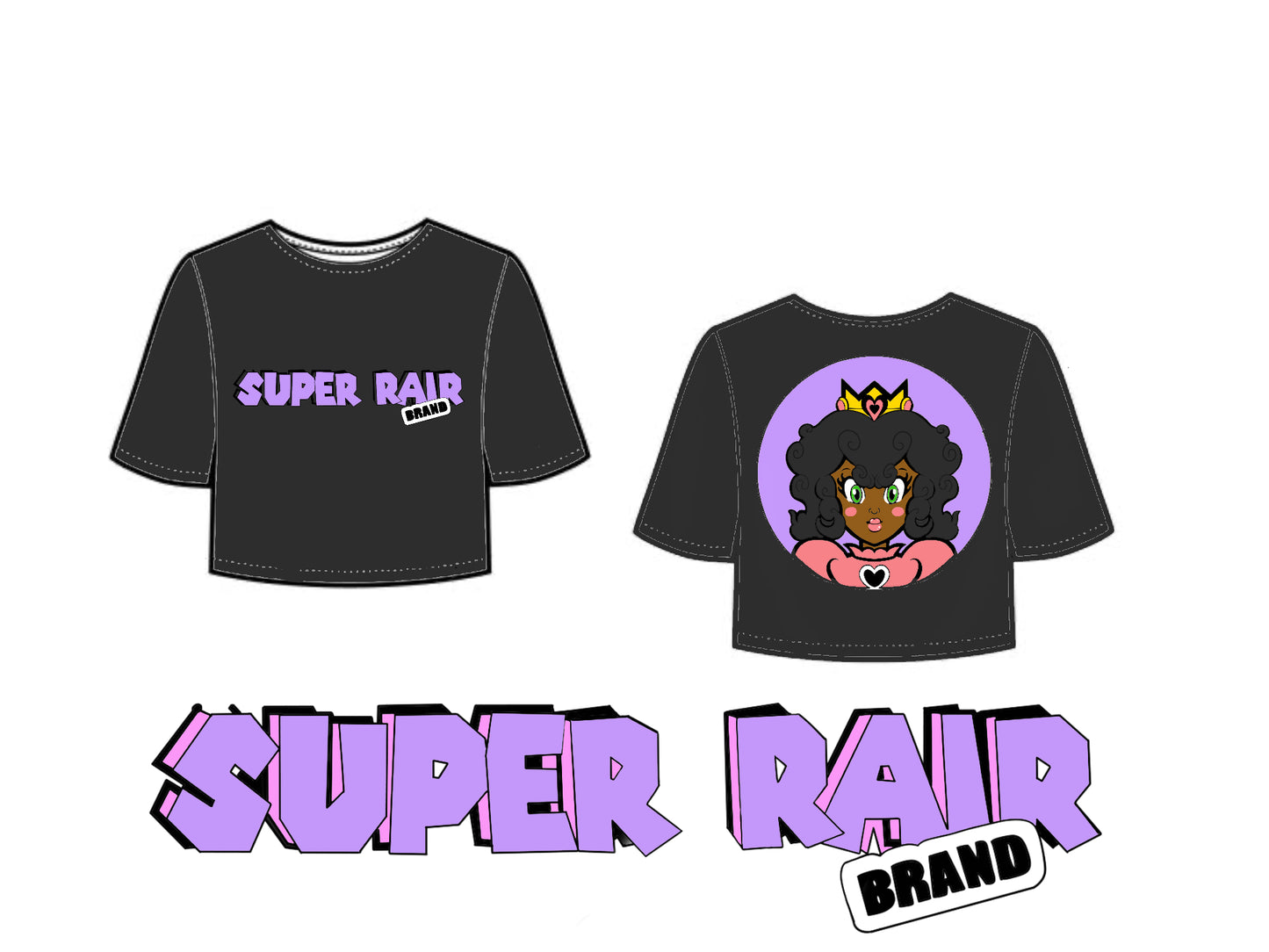 “SuperRair” Princess with a peach cropped T Shirt.