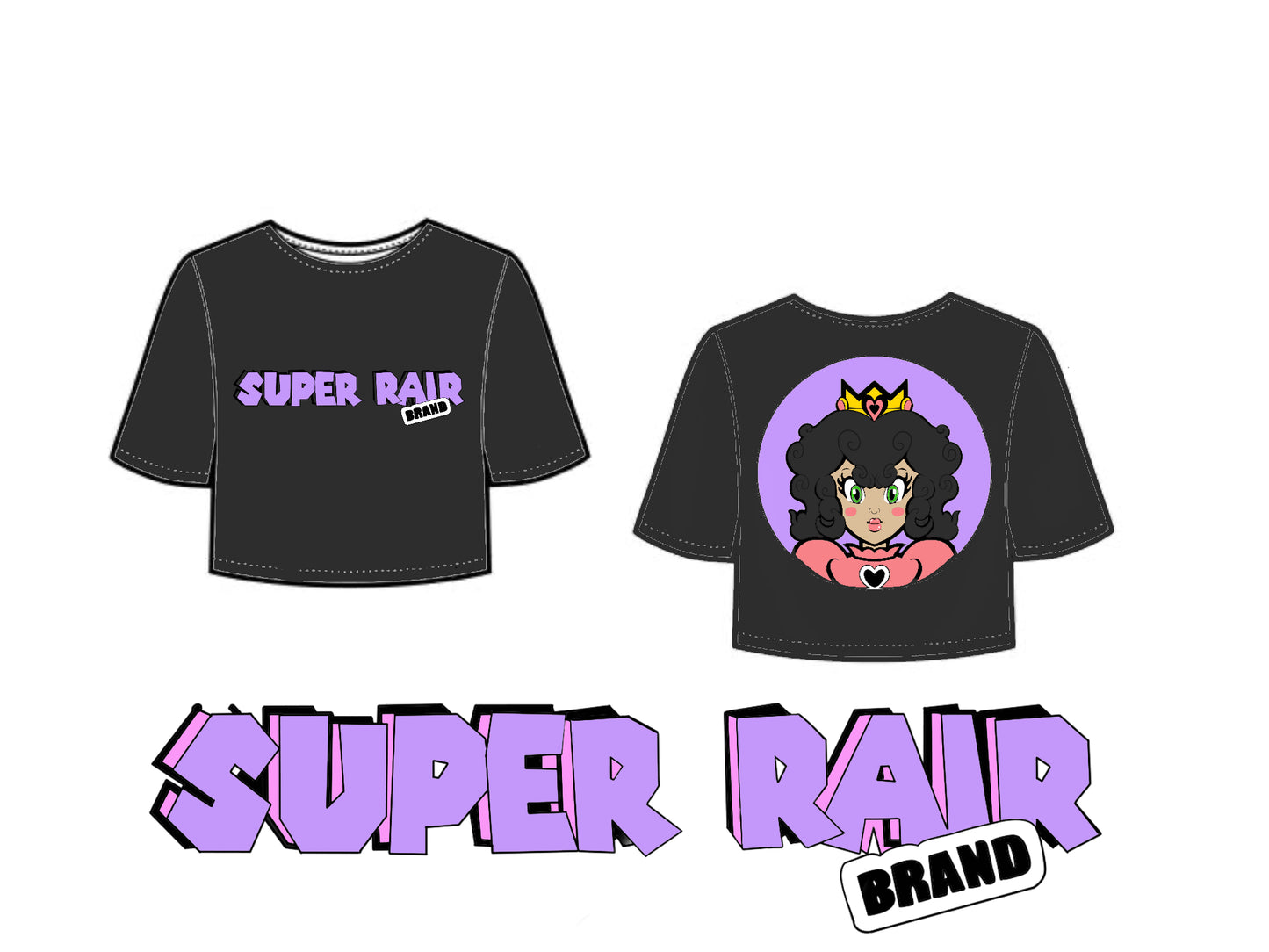 “SuperRair” Princess with a peach cropped T Shirt.